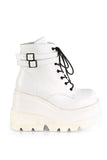 Platform Lace-Up Front Ankle Boots with Double Buckled Ankle Straps and Inner Side Zip
