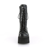3.5" Chunky Heel Platform Lace-Up Mid-Calf Boot with Side Zip Closure