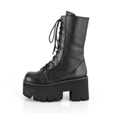 3.5" Chunky Heel Platform Lace-Up Mid-Calf Boot with Side Zip Closure