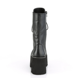 3.5" Chunky Heel Platform Lace-Up Mid-Calf Boot with Side Zip Closure