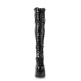 Chunky 5 Inch Heel Stretch Thigh-High Boots with Full Length Side Metal Zip