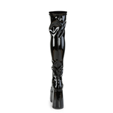 Chunky 5 Inch Heel Stretch Thigh-High Boots with Full Length Side Metal Zip