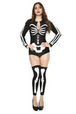 Seductive Skeleton Costume for Women, 2-Piece Glow-in-the-Dark Halloween Costume with Front-Zip Bodysuit & Matching Footless Thigh-Highs