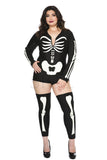 Seductive Skeleton Costume for Women, 2-Piece Glow-in-the-Dark Halloween Costume with Front-Zip Bodysuit & Matching Footless Thigh-Highs