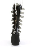 Platform Knee High Boots with 8 Buckle Straps & Metal Plate Details