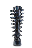 Knee High Boots with 8 Buckle Straps and Metal Plate Details