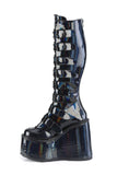 Knee High Boots with 8 Buckle Straps and Metal Plate Details