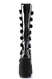 Knee High Boots with 8 Buckle Straps and Metal Plate Details