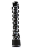 Knee High Boots with 8 Buckle Straps and Metal Plate Details