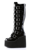 Knee High Boots with 8 Buckle Straps and Metal Plate Details