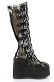 Platform Knee High Boots with 8 Buckle Straps & Metal Plate Details