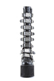 Knee High Boots with 8 Buckle Straps and Metal Plate Details