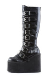Knee High Boots with 8 Buckle Straps and Metal Plate Details