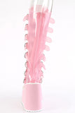 Platform Knee High Boots with 8 Buckle Straps & Metal Plate Details