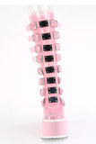 Platform Knee High Boots with 8 Buckle Straps & Metal Plate Details