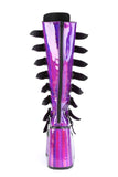 Knee High Boots with 8 Buckle Straps and Metal Plate Details