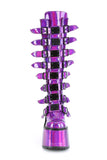 Knee High Boots with 8 Buckle Straps and Metal Plate Details