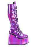 Knee High Boots with 8 Buckle Straps and Metal Plate Details
