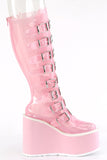 Platform Knee High Boots with 8 Buckle Straps & Metal Plate Details