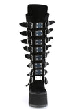 Knee High Boots with 8 Buckle Straps and Metal Plate Details