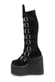 Knee High Boots with 8 Buckle Straps and Metal Plate Details