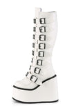 Knee High Boots with 8 Buckle Straps and Metal Plate Details