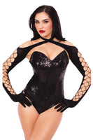 Net and Opaque Cross-Over Halter Gloved Shrug – Edgy & Elegant All-in-One Accessory