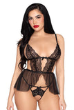 Scalloped Lace & Mesh Babydoll with Crotchless Panty Set