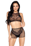 Net and Lace Crop Top with Matching Boy Shorts Set