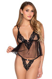 Lace Trimmed Sheer Babydoll & Lace Panty Set