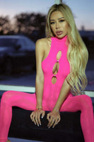 Royal Flush Full Jumpsuit – Mock Neck Lace Bodystocking with Diamond Pattern & Cutouts