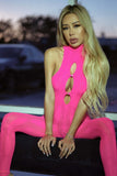 Royal Flush Full Jumpsuit – Mock Neck Lace Bodystocking with Diamond Pattern & Cutouts