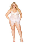 Lace and mesh babydoll and G-string set