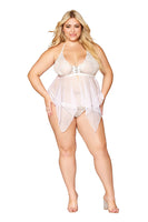 Lace and mesh babydoll and G-string set