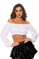 Pretty ‘N Peasant Off-Shoulder Top – Ruffled Knit Blouse with Bow Accent