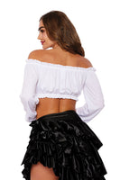 Pretty ‘N Peasant Off-Shoulder Top – Ruffled Knit Blouse with Bow Accent