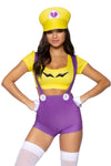 Three Piece Gamer Villain Costume, Mario Style Crop Top with Suspender Shorts