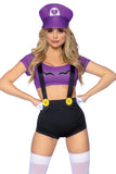 Three Piece Gamer Baddie Costume, Mario Style Crop Top with Suspender Shorts