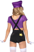 Three Piece Gamer Baddie Costume, Mario Style Crop Top with Suspender Shorts