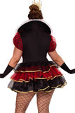 Plus Size Queen of Hearts Costume for Women – 2 PC Tiered Dress with Stay-Up Collar, Built-In Petticoat & Crown