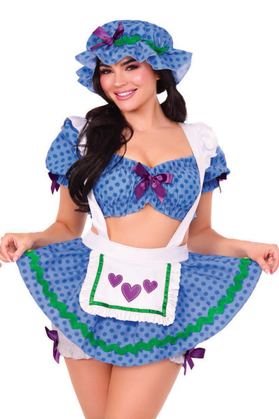 Three Piece Blueberry Babe Costume Set, Polka-Dot Crop Top with Skirt