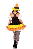 Candy Corn Witch Costume for Women – 2 PC Halloween Dress with Tiered Skirt, Lace-Up Waist & Matching Witch Hat