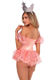 Enchanting Good Witch Costume for Women – 3 PC Bodysuit with Tiered Organza Skirt, Star Accents, Clear Straps & Crown Headband