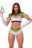Intergalactic Ranger Costume for Women – 4 PC Holographic Crop Top, Wing Harness, Bottoms & Fingerless Gloves