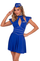 First Class Hottie Costume for Women – 2 PC Flight Attendant Dress with Badge Accent & Matching Hat Headband