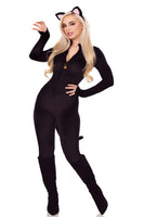 Pretty Kitty Costume for Women – 2 PC Velvet Plush Catsuit with Bell Zipper Pull, Wired Tail & Cat Ear Headband