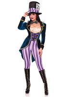 Classic Mad Hatter Costume – 3 PC Jumpsuit with Checkerboard-Trimmed Velvet Tailcoat, Bow Tie & Hat
