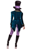 Classic Mad Hatter Costume – 3 PC Jumpsuit with Checkerboard-Trimmed Velvet Tailcoat, Bow Tie & Hat