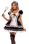 Maid to Flirt Costume for Women – 4 PC Ruffle Dress with Lace-Up Bodice, Back Bow, Cameo Choker & Headband