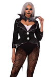 Halloween Baddie Costume for Women – 2 PC Striped Velvet Bodysuit with Snap Crotch & Wing Bow Tie